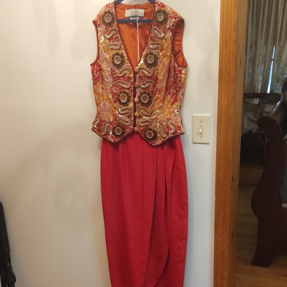 Silk skirt and embellished best.